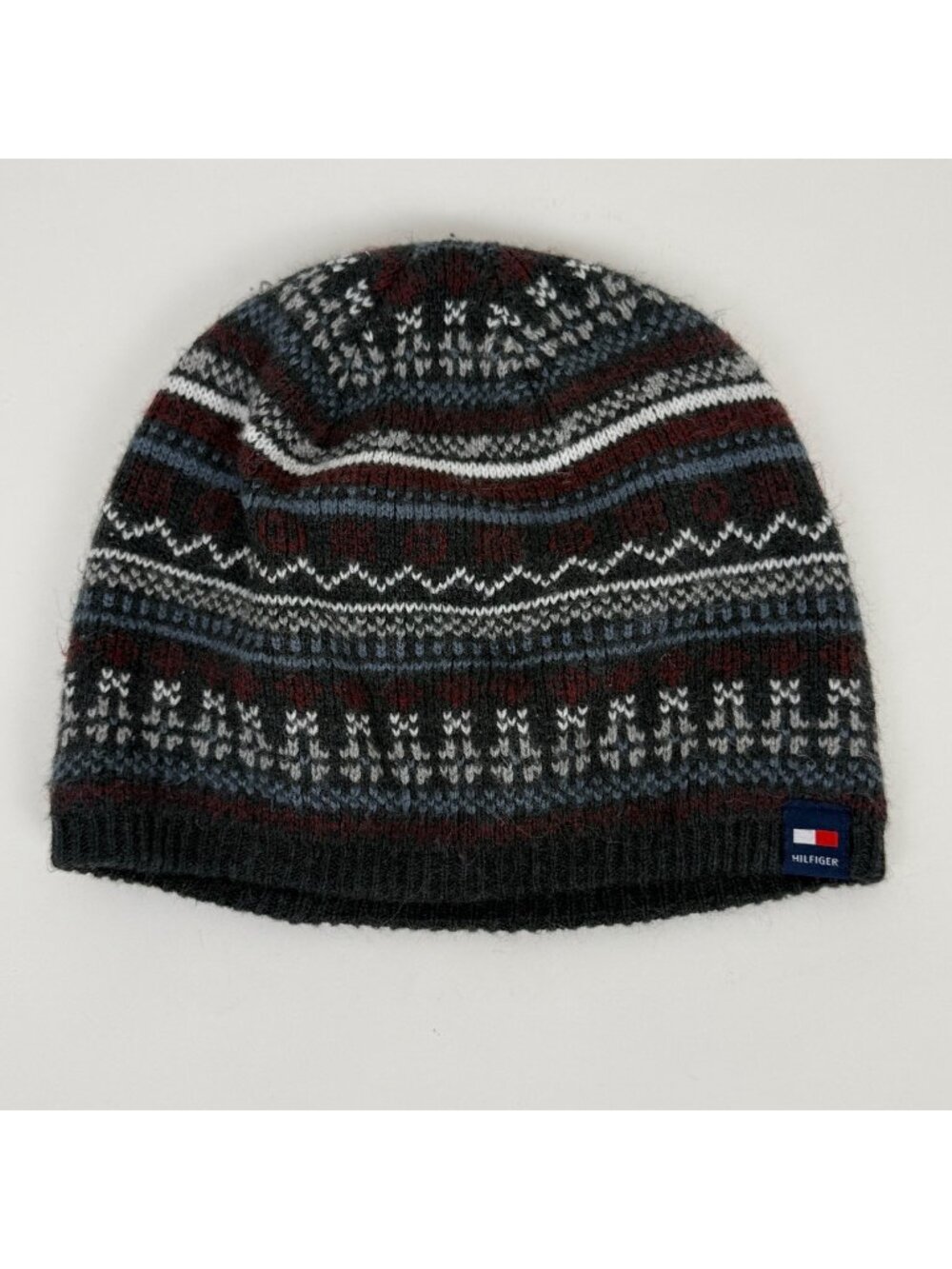 Tommy Hilfiger Gray Fair Isle Pattern Men's Beanie Knit Hat Acrylic